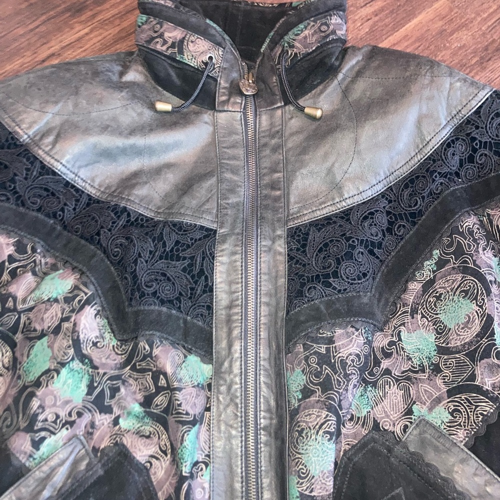 Wilson’s Women's  vintage Black and Green leather Jacket size L - Picture 3 of 8